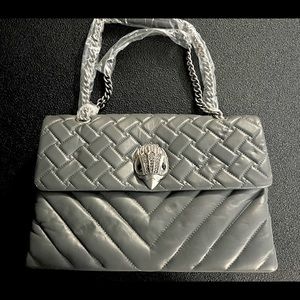 KURT GEIGER LONDON GREY XXL KENSINGTON QUILTED LEATHER SHOULDER BAG NWOT